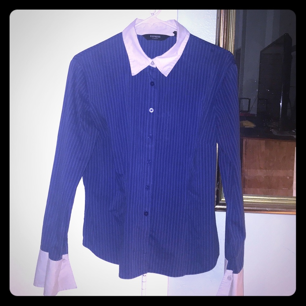 Express stretch blue pinstripe dress shirt